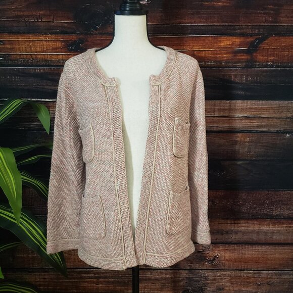 Ann Taylor LOFT 2XL XXL Cardigan Sweater Pink Hook Eye Cotton Shimmer - Picture 6 of 9